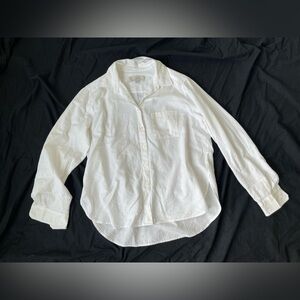 LOFT White Linen Blend Long Sleeve Button Down Shirt Sz S Blouse Classic